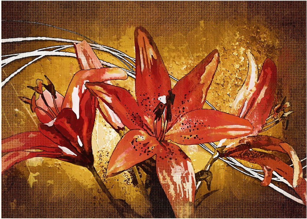 Tablou pe sticlă cu flori de crini (70x50 cm)