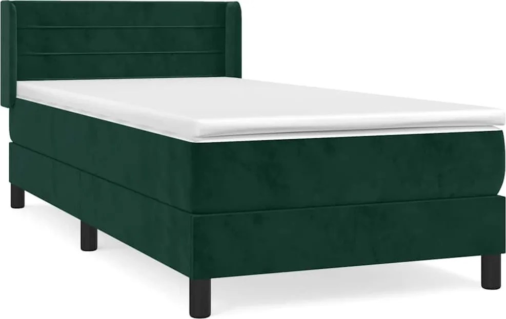 vidaXL Pat box spring cu saltea, verde închis, 100x200 cm, catifea