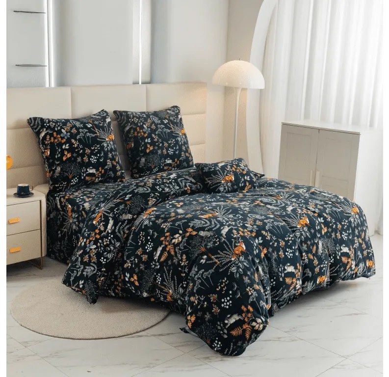 Lenjerie cocolino THE FOX AND THE HARE verde inchis Dimensiunile lenjeriei: 2 buc 70 x 90 cm | 200 x 220 cm