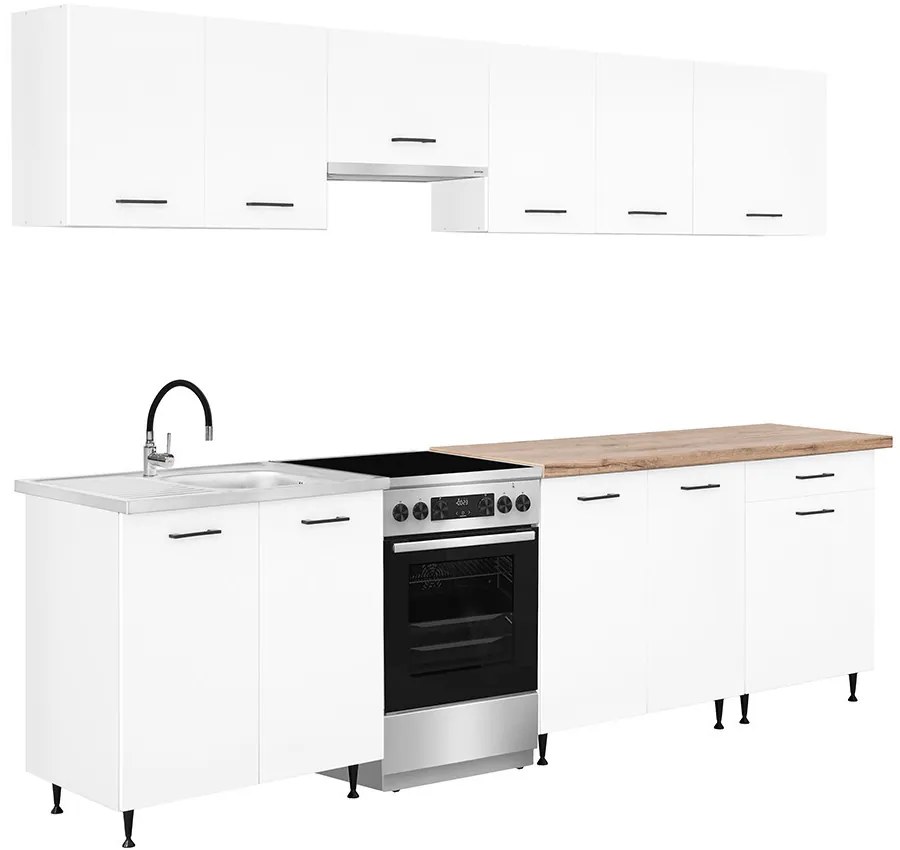 Unitate de bucătărie Primo 280 cu blat de lucru din stejar charlestone alb