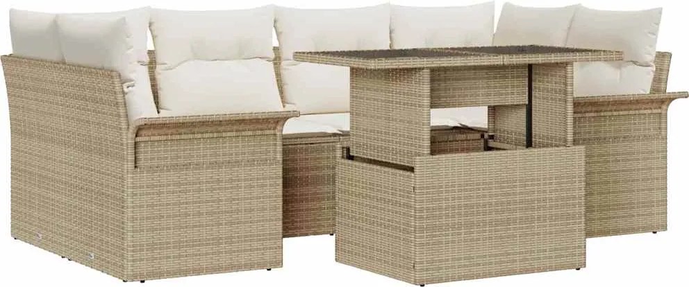 vidaXL Set de canapele pentru grădină cu pernă 7 pcs Bej Poli Rattan