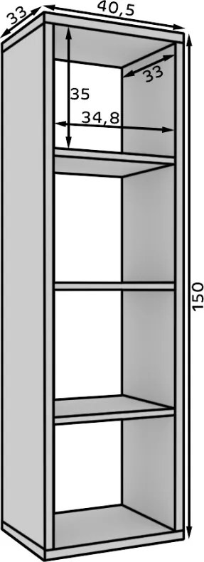 Bibliotecă 40x150 cm, Cleo II, ADRK Furniture (Culoare: Alb)