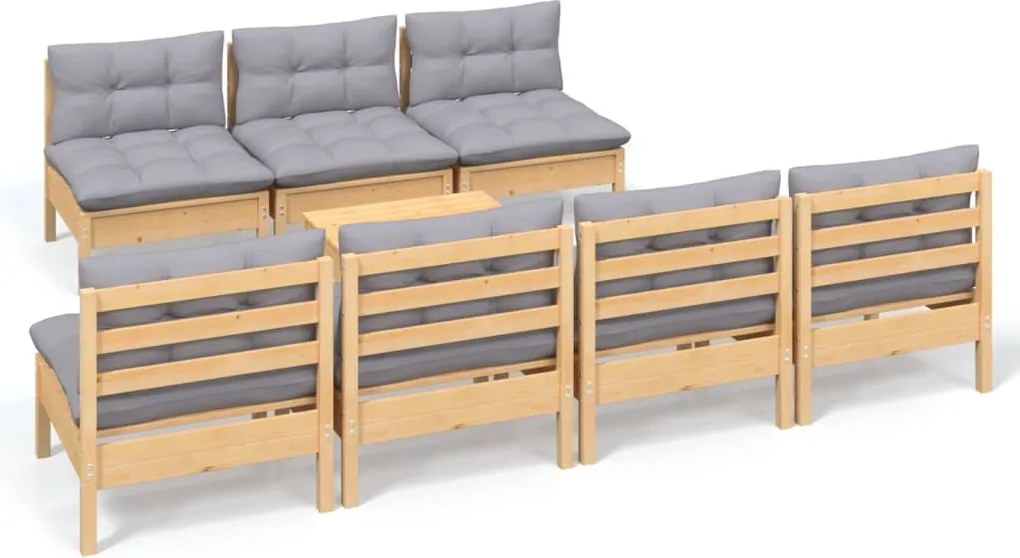 vidaXL Set mobilier de grădină cu perne gri, 8 piese, lemn de pin