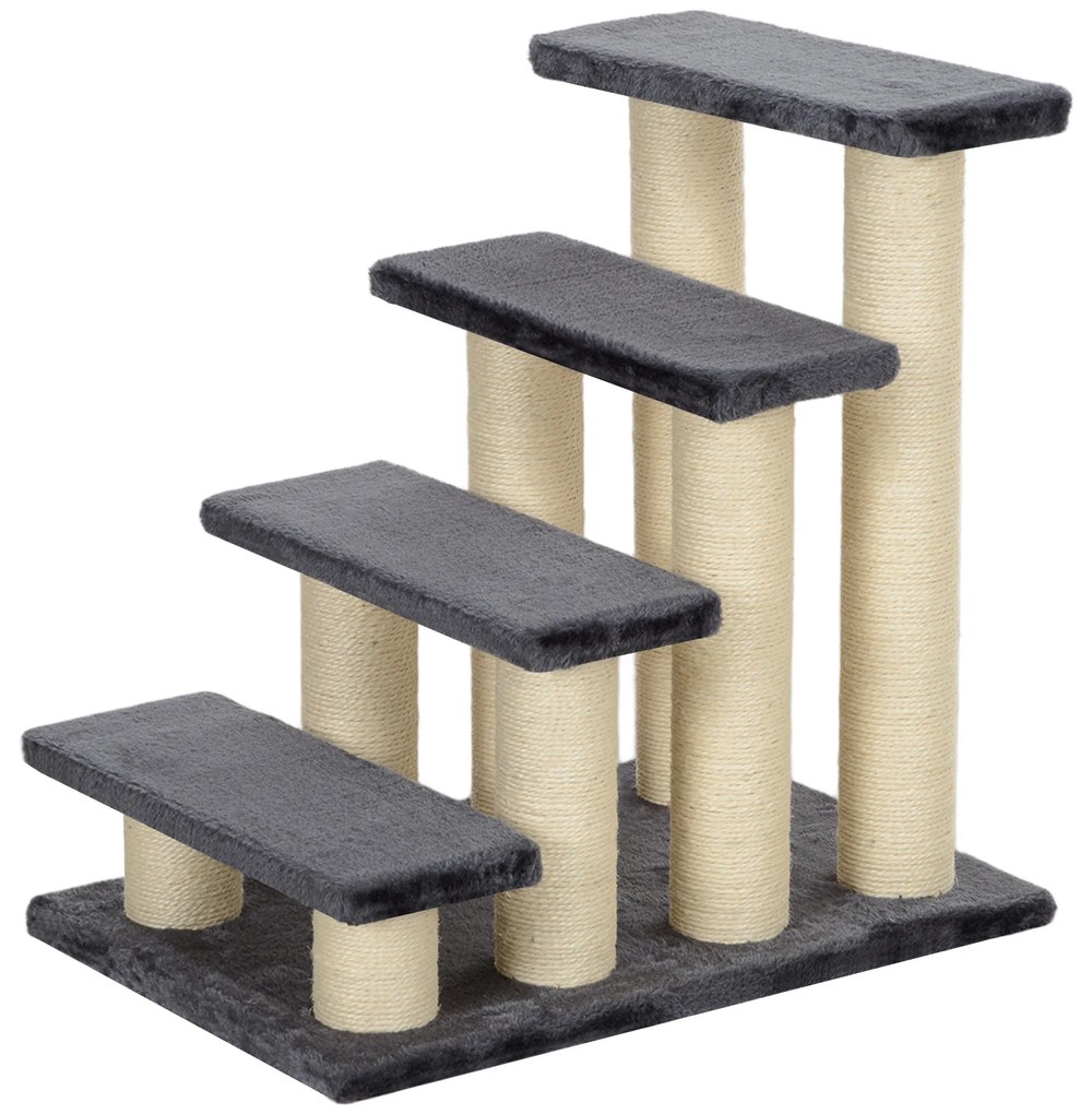 PawHut Hundetreppe 4 Scări 59 cm Înălțime Scara pentru pisici și câini Scările pentru câini Cale de acces pentru pat, canapea, fotoliu Gri | Aosom Romania