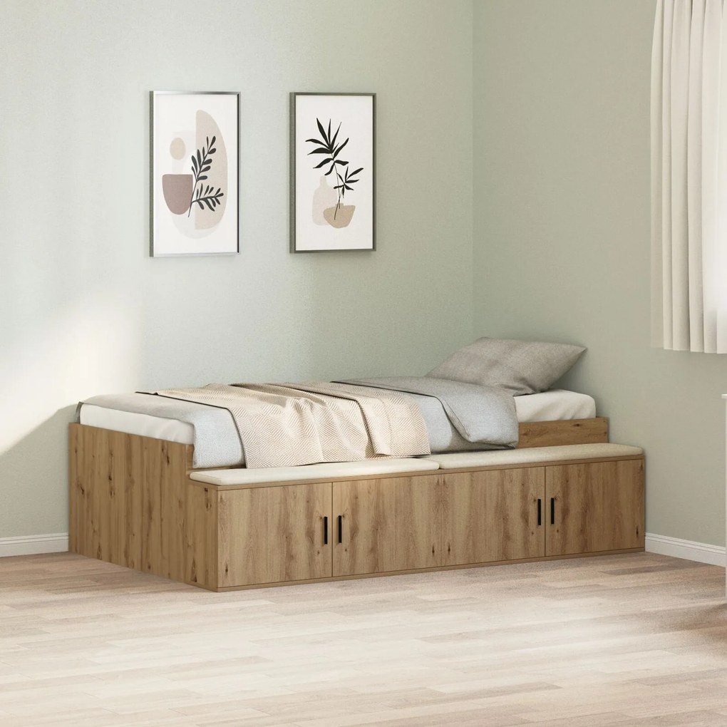 vidaXL Cadru de pat cu depozitare stejar artizanal 90 x 190 cm