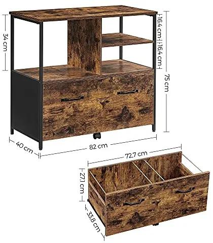 Dulap birou cu 4 rafturi si sertar, 82 x 40 x 75 cm, PAL melaminat, maro rustic / negru, Vasagle