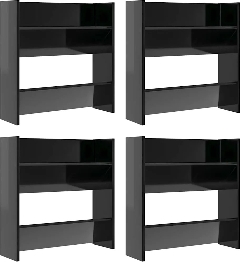 vidaXL Pantofare de perete, 4 buc., negru extralucios, 60x18x60cm, PAL