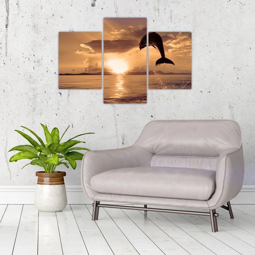 Tablou - Delfin la apus de soare (90x60 cm)