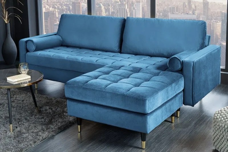 Taburete elegant Cozy Velvet 80cm, catifea aqua