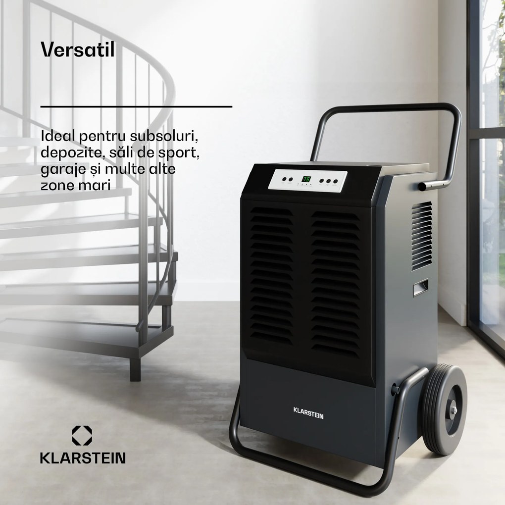 Klarstein DuraDry 90L dezumidificator, 90 l/zi, 120-180 m², oțel inoxidabil, mobil, 850 m³/h