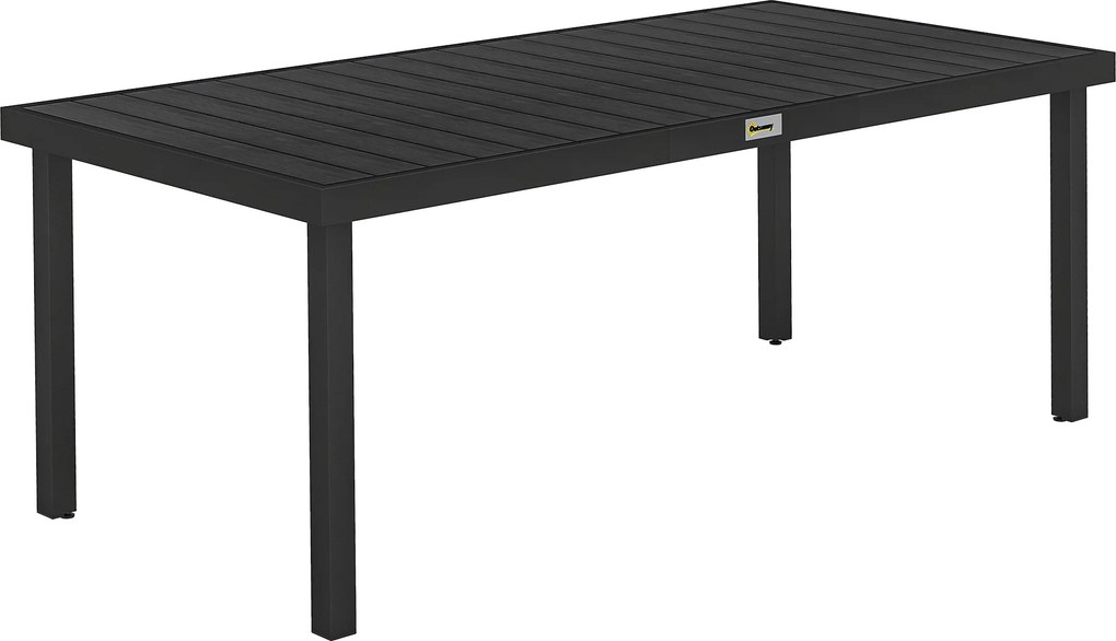 Outsunny Masă de Grădină cu Blat Textură Lemn 190x90 cm pentru 8 Persoane, Masă de Dining de Exterior Dreptunghiulară din Aluminiu și Plastic, pentru Terasă, Balcon, Negru | Aosom Romania