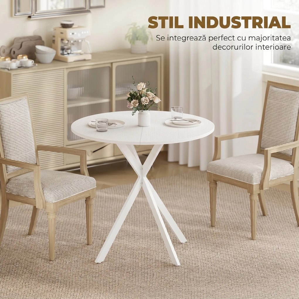HOMCOM Masă Da Dining Rotund Stil Industrial Con Picioare în X Ø80x75 cm | Aosom Romania