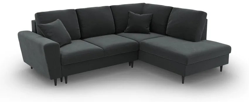 Colțar gri închis extensibil, cu spațiu de depozitare cu tapițerie din catifea (cu colț pe partea dreaptă-în formă de ”L”) Kyoto – Cosmopolitan Design