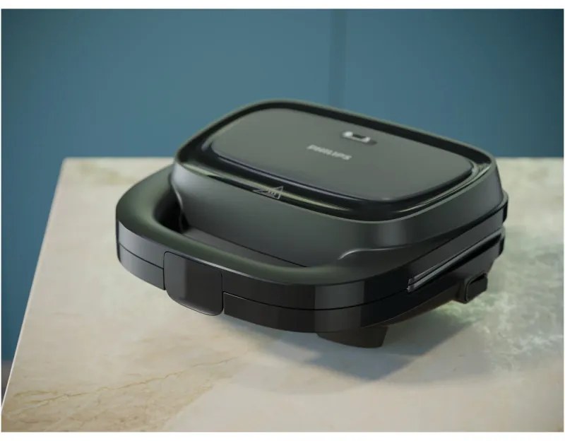 Toaster pentru sandvișuri Philips HD2331/90 Seria 3000, 750 W, Pentru până la 2 felii/4 sandvișuri triunghiulare, Plăci din aluminiu neaderente, Negru