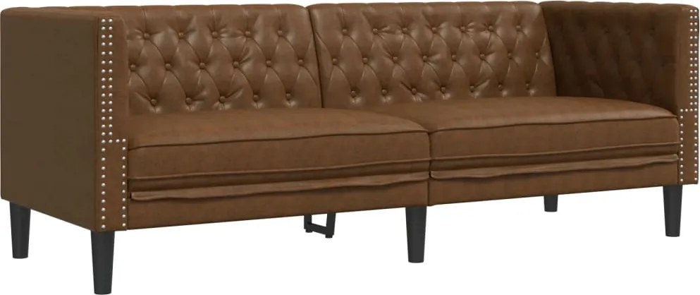 vidaXL Canapea Chesterfield cu 3 locuri, maro, piele ecologică