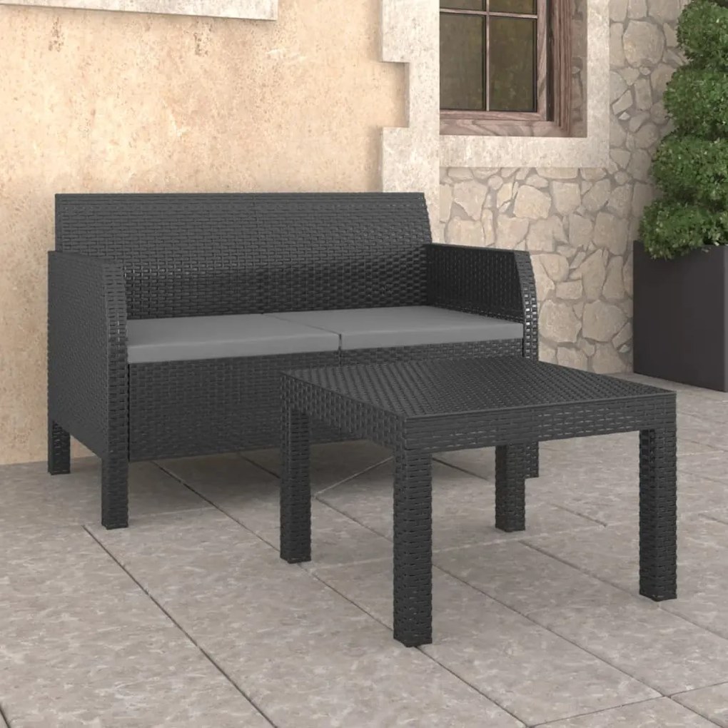 3079667 vidaXL Set mobilier de grădină cu perne, 2 piese, antracit, PP ratan