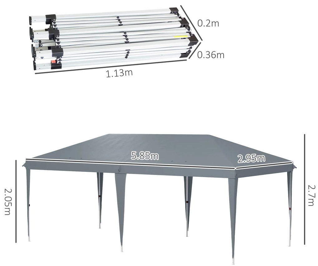 Outsunny Cort Pliabil pentru Grădină cu Sac de Transport din Oțel Epoxidic și Poliester Oxford, 5,85x2,95x2,7 m, Gri | Aosom Romania