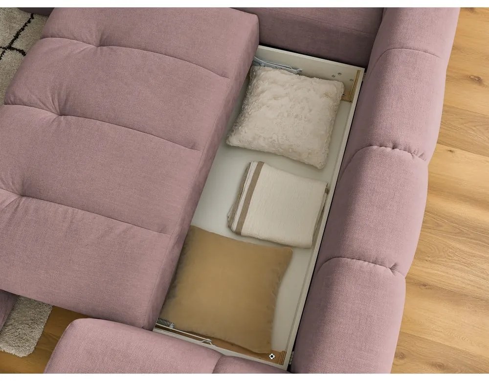 Colțar roz extensibil/cu spațiu de depozitare (cu colț pe partea stângă/în formă de ”L”) Fuji – Bobochic Paris