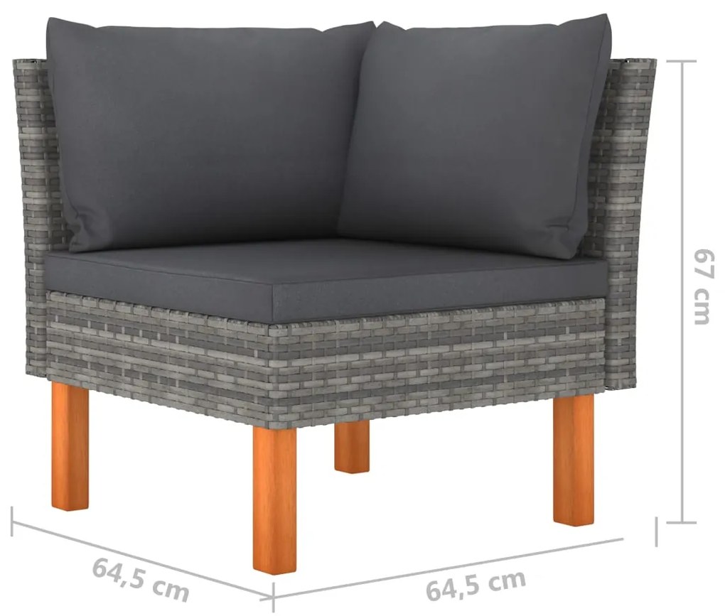 Set mobilier de gradina cu perne, 6 piese, gri, poliratan Gri, Colt + 3x mijloc + 2x suport pentru picioare, 6