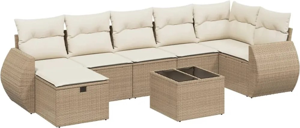 vidaXL Set canapele de grădină, 8 piese, cu perne, bej, poliratan