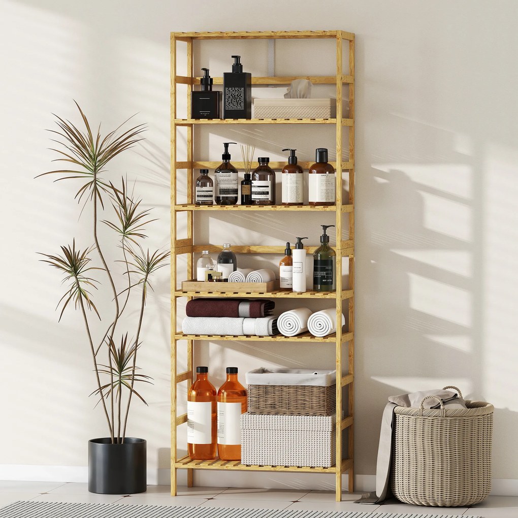 HOMCOM Raft de bambus cu 6 niveluri, cu rafturi reglabile, 60x26x161 cm | Aosom Romania