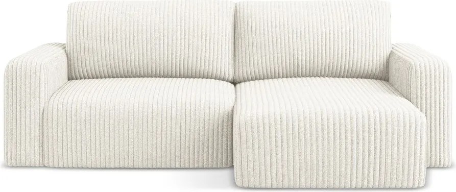 Colțar crem extensibil/cu spațiu de depozitare cu tapițerie din catifea reiată (cu colț pe partea dreaptă/cu șezlong) Kona – Makamii