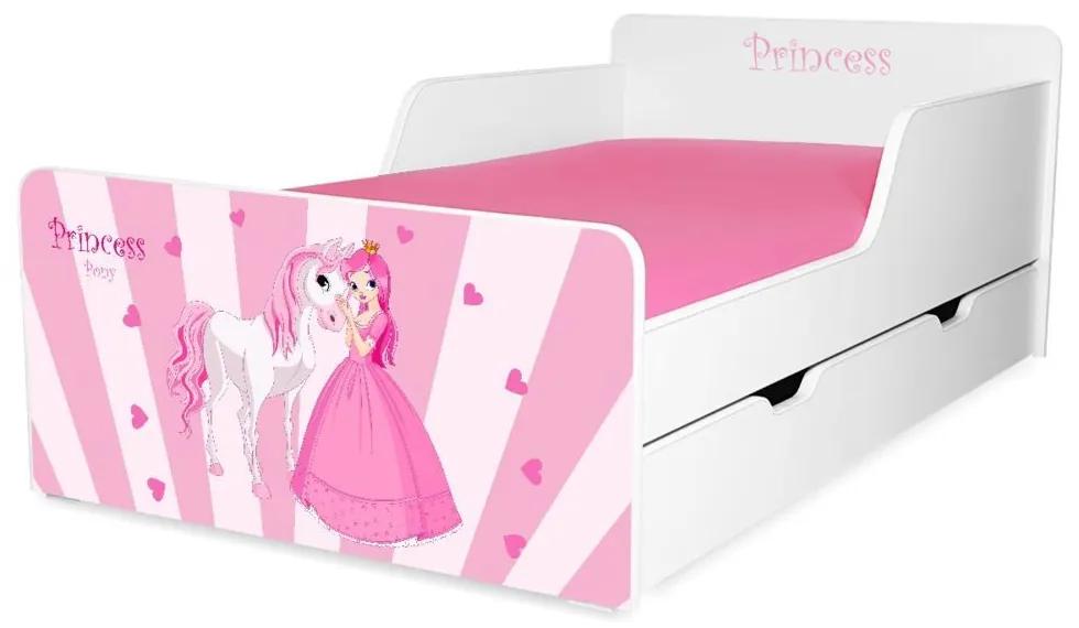Pat copii Princess Pony 2-12 ani cu sertar si saltea inclusa