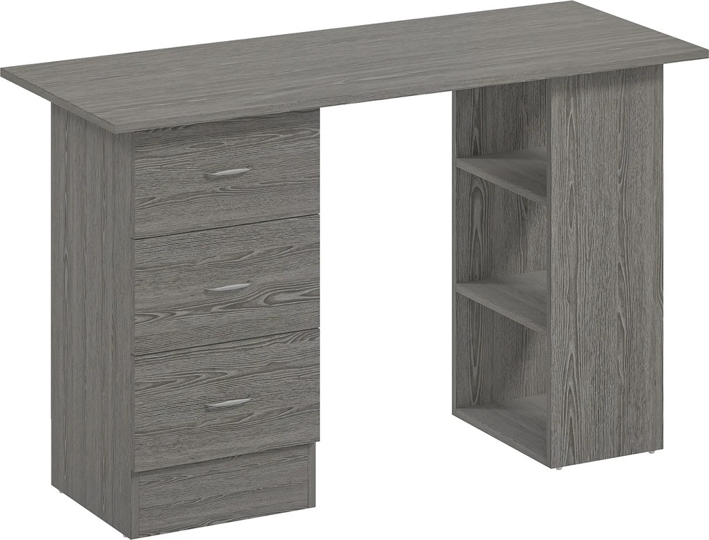 HOMCOM Birou modern cu 3 Sertare si Rafturi in Lemn Alb 120x49x72cm | Aosom Romania