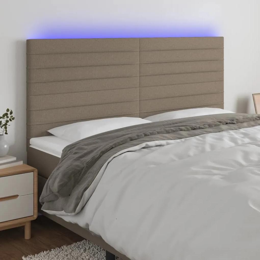 3122582 vidaXL Tăblie de pat cu LED, gri taupe, 180x5x118/128 cm, textil
