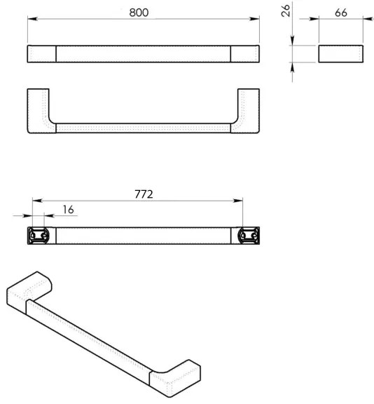 Suport de perete pentru prosoape Gedy PIRENEI 6,6x80 cm negru mat