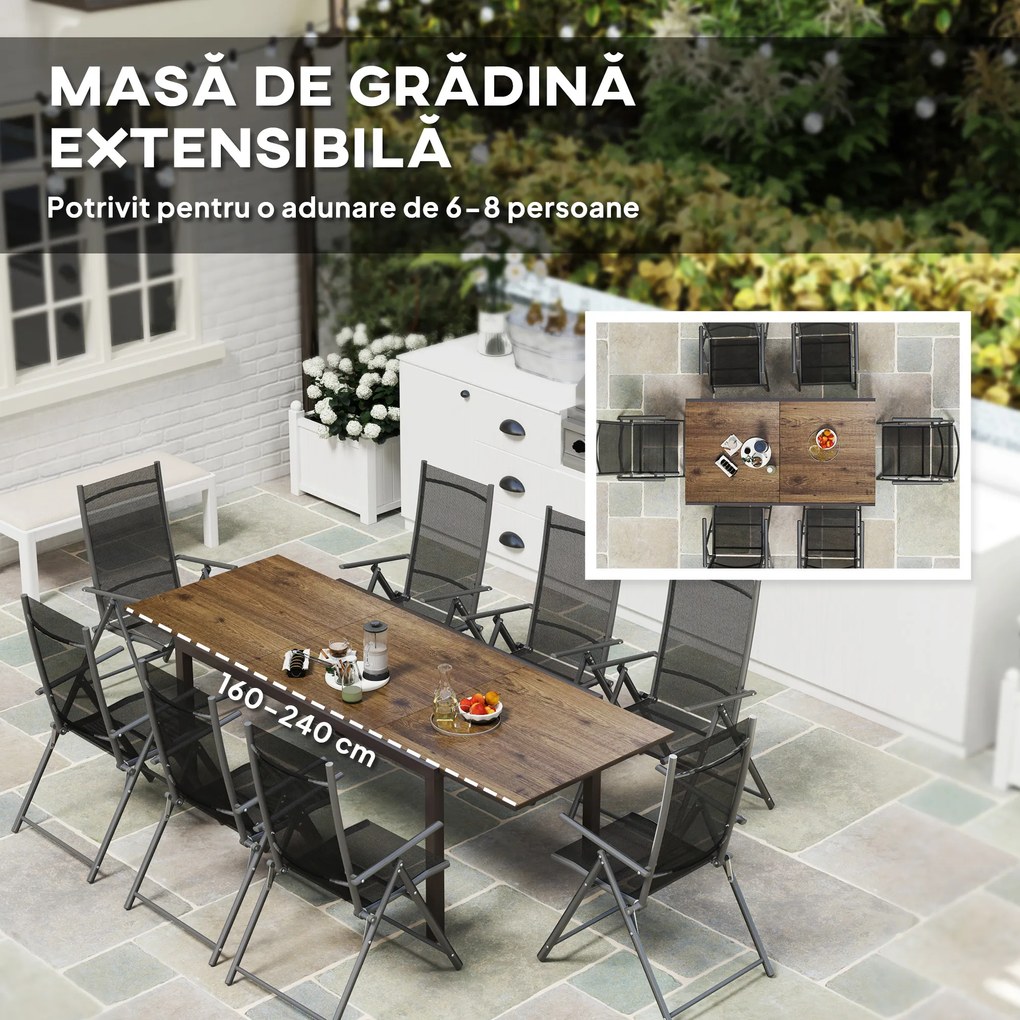 Outsunny Masă Extensibilă pentru Terasă cu Margini din aluminiu, 160/240x90x74 cm, Maro | Aosom Romania