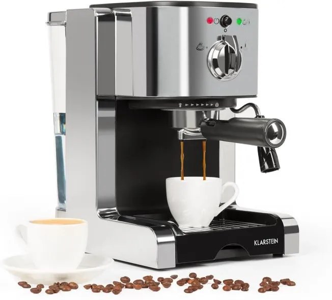 Klarstein PASSIONATA 20, aparat de cafea pentru producerea cafelei espresso, 20 bar, capuccino, spumă de lapte, culoare argintie