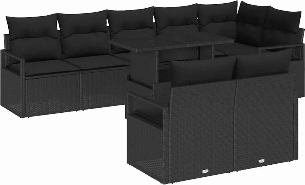 vidaXL Set de canapele pentru grădină 9 pcs Negru Rattan poli