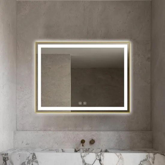 Oglindă Baie LED și Dezaburire Elit's Premium cu Senzor Touch, Lumina Rece, Caldă și Neutră, 80x60cm, cu rama Bronz Antichizat