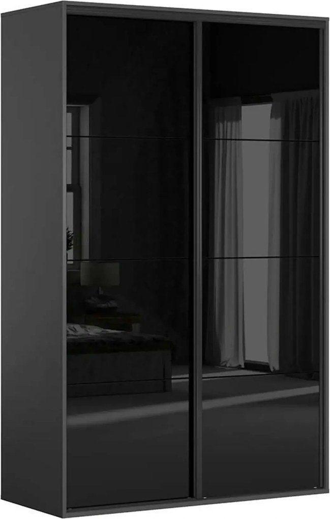 Dulap FLEX, gri grafit/negru lucios, PAL, cu 2 usi, 150x66x240 cm