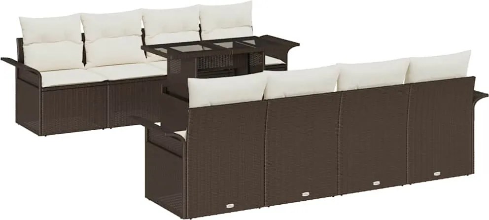 vidaXL Set de canapele pentru grădină cu pernă 9 pcs Maro Rattan poli