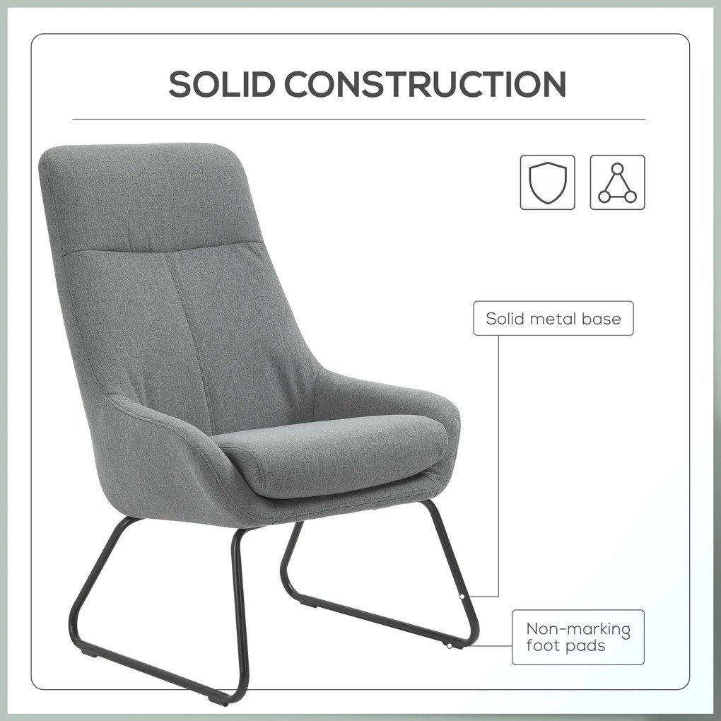 HOMCOM Set Fotoliu cu Pouf pentru picioare, Capitonate, Mobilier Casa si Birou, din Metal si Tesatura, Gri