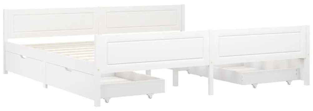 Cadru de pat cu 4 sertare, alb, 200x200 cm, lemn masiv de pin Alb, 200 x 200 cm, 4 Sertare