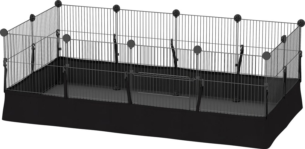 PawHut Tarc de joacă, tarc cu 12 panouri, tarc pentru animale mici, iepuri, porcușori de Guineea, 120x60x40 cm, Negru | Aosom Romania