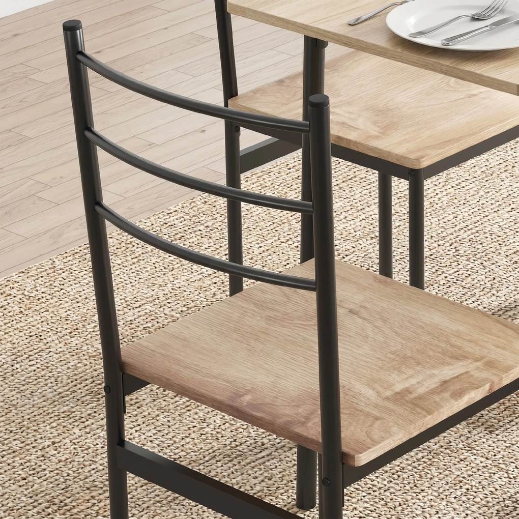 HOMCOM Set din 5 Piese cu Masă de Bucătărie Dreptunghiulară și 4 Scaune Moderne din MDF și Oțel, 110x70x75 cm , Maro | Aosom Romania
