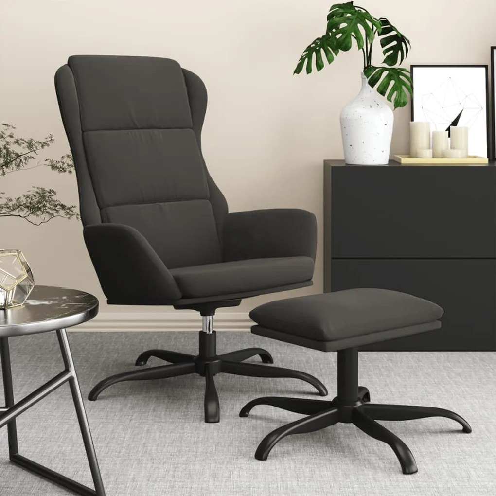 3097922 vidaXL Scaun de relaxare cu taburet, gri închis, microfibră