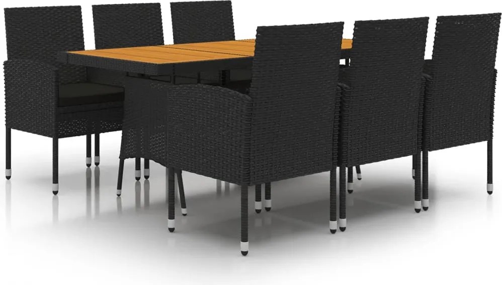 vidaXL Set mobilier de exterior, 7 piese, negru, poliratan