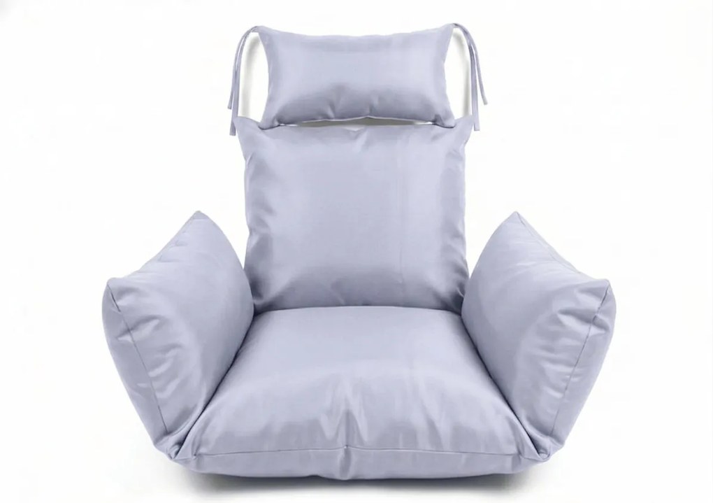 Scaun suspendat negru KOKON cu suport, perna deschisa la culoare