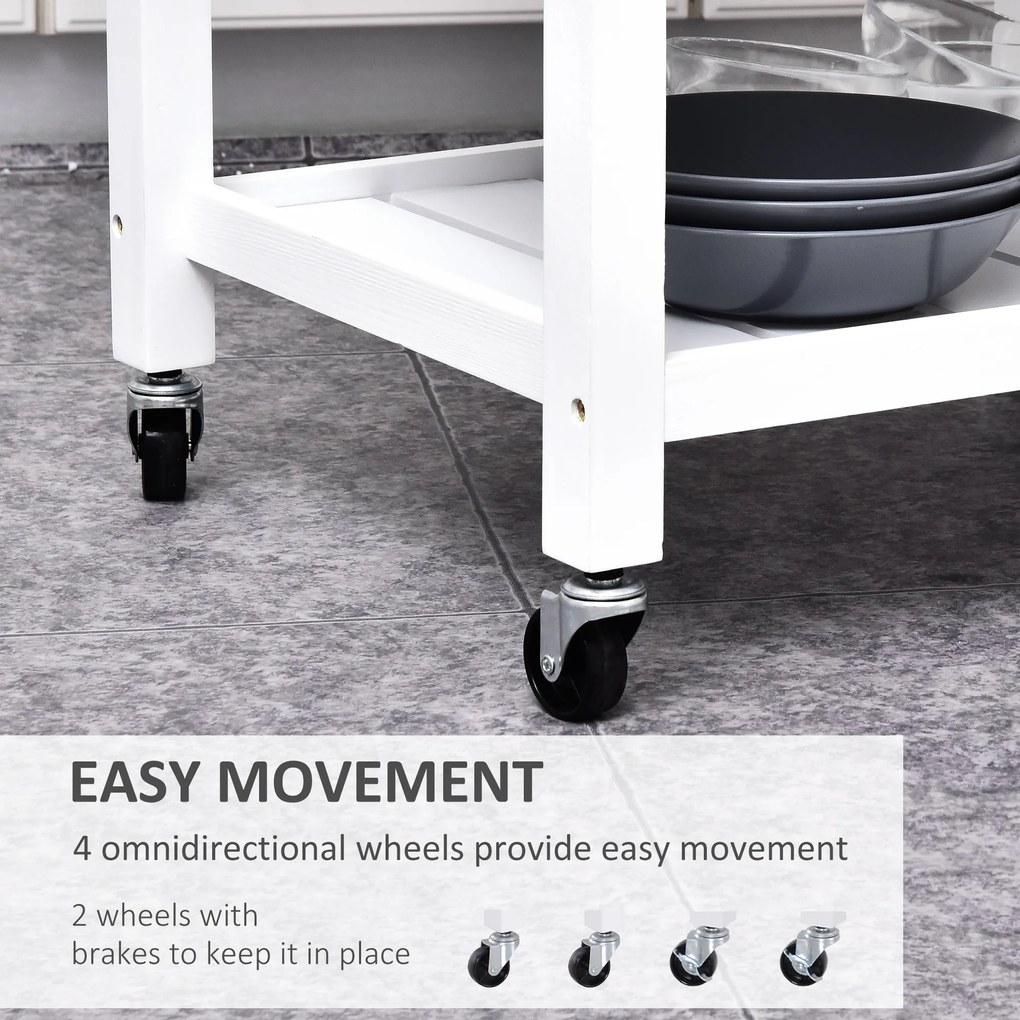 Carucior de bucatarie HOMCOM din lemn alb 65x48x90cm | Aosom RO