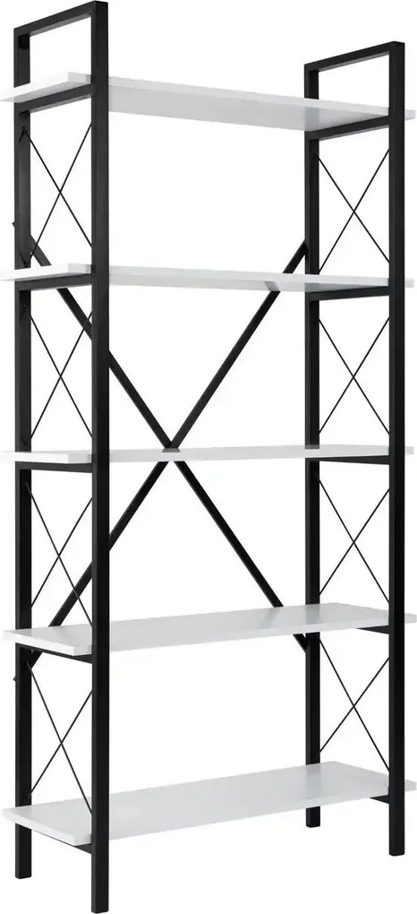 Etajera ELYSIAN, alb/negru, PAL/metal, 90x34x180 cm