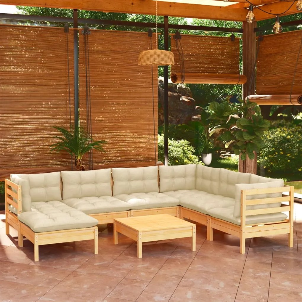 3096653 vidaXL Set mobilier de grădină cu perne crem, 8 piese, lemn masiv pin