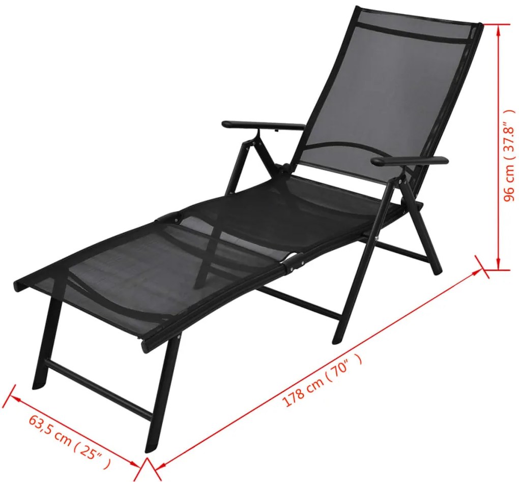 Sezlong de plaja pliabil, negru, aluminiu
