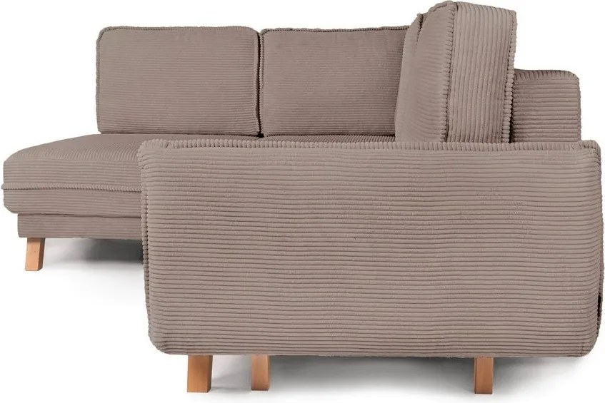 Colțar taupe extensibil/cu spațiu de depozitare cu tapițerie din catifea reiată (cu colț pe partea dreaptă/în formă de ”L”) Tori – Bonami Selection