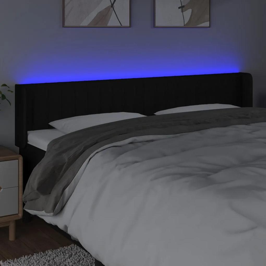 Tablie de pat cu LED, negru, 203x16x78 88 cm, textil 1, Negru, 203 x 16 x 78 88 cm