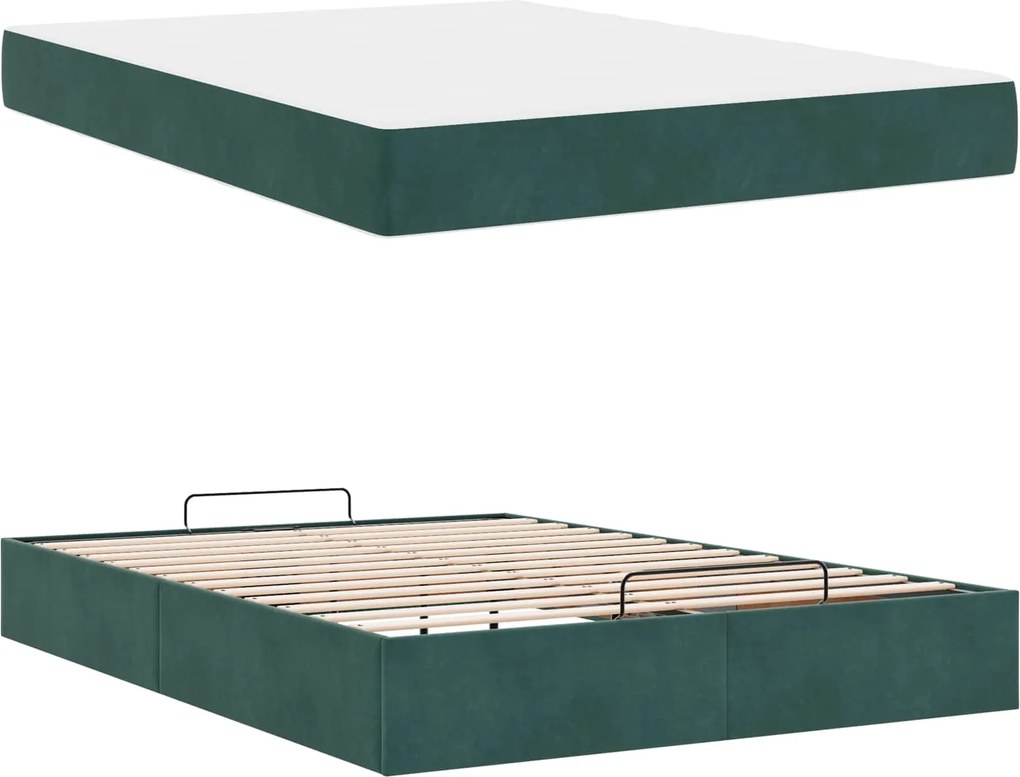 vidaXL Cadru de pat cu saltea cu saltea 2 pcs Verde Catifea